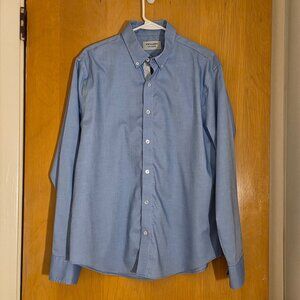 Twillory Untuckable Dress Shirt Mens L Button Up Tailored Fit Blue Contrast Trim
